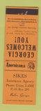 Matchbook Cover - Sikes Insurance Butler GA Perkins Americana ORANGE