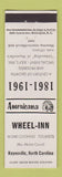 Matchbook Cover - Wheel Inn Hayesville NC Perkins Americana WHITE