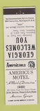 Matchbook Cover - Americus Motel GA Perkins Americana WHITE