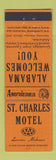 Matchbook Cover - St Charles Motel Luverne AL Perkins Americana ORANGE