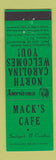 Matchbook Cover - Mack's Cafe Southport NC Perkins Americana GREEN