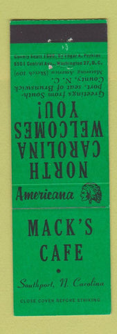 Matchbook Cover - Mack's Cafe Southport NC Perkins Americana GREEN