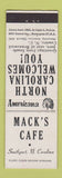Matchbook Cover - Mack's Cafe Southport NC Perkins Americana WHITE