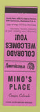 Matchbook Cover - Mino's Place Conejos Colorado Perkins Americana PINK