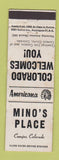 Matchbook Cover - Mino's Place Conejos Colorado Perkins Americana WHITE WORN