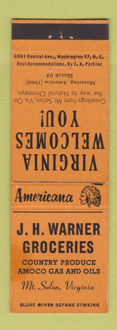 Matchbook Cover - Grocery Amoco oil gas Mount Solon VA Perkins Americana ORANGE