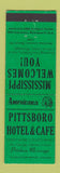 Matchbook Cover - Pittsboro Hotel Cafe MS Perkins Americana GREEN