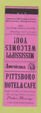 Matchbook Cover - Pittsboro Hotel Cafe MS Perkins Americana PINK