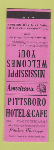 Matchbook Cover - Pittsboro Hotel Cafe MS Perkins Americana PINK