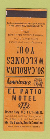 Matchbook Cover - El Patio Motel Myrtle Beach SC Perkins Americana ORANGE