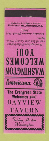 Matchbook Cover - Bayview Tavern Friday Harbor WA Perkins Americana PINK