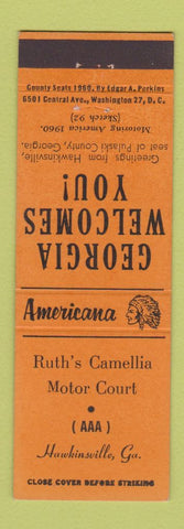 Matchbook Cover - Camellia Motor Court Hawkinsville GA Perkins Americana ORANGE