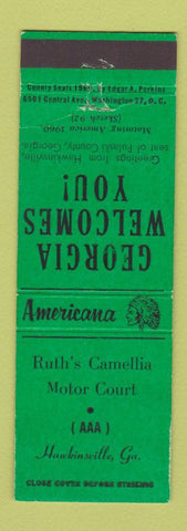 Matchbook Cover - Camellia Motor Court Hawkinsville GA Perkins Americana GREEN