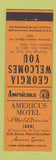Matchbook Cover - Americus Motel GA Perkins Americana YELLOW