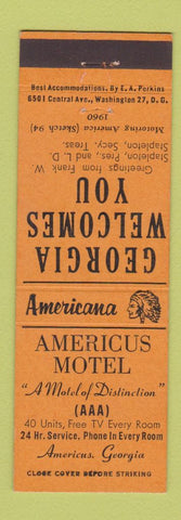 Matchbook Cover - Americus Motel GA Perkins Americana YELLOW