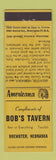 Matchbook Cover - Bob's Tavern Brewster NE Perkins Americana YELLOW