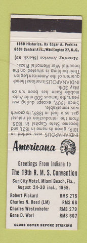 Matchbook Cover - RMS Miami Beach FL 1959 Perkins Americana WHITE