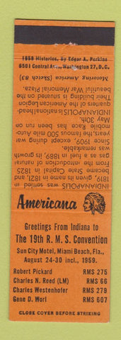 Matchbook Cover - RMS Miami Beach FL 1959 Perkins Americana ORANGE