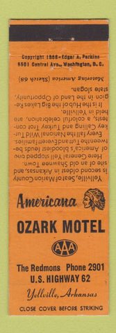 Matchbook Cover - Ozark Motel Yellville AR Perkins Americana ORANGE