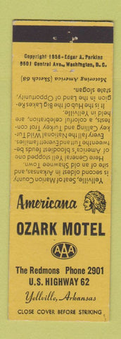 Matchbook Cover - Ozark Motel Yellville AR Perkins Americana YELLOW