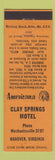 Matchbook Cover - Clay Springs Motel Hanover VA Perkins Americana ORANGE