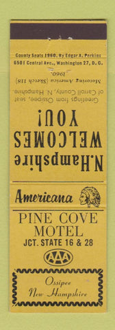 Matchbook Cover - Pine Cove Motel Ossipee NH Perkins Americana YELLOW