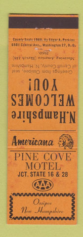 Matchbook Cover - Pine Cove Motel Ossipee NH Perkins Americana ORANGE WEAR