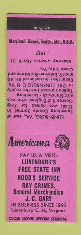 Matchbook Cover - General Store Lunenburg VA Perkins Americana PINK