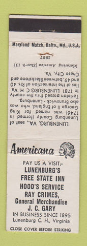 Matchbook Cover - General Store Lunenburg VA Perkins Americana WHITE