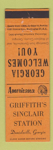 Matchbook Cover - Sinclair oil gas Danielsville GA Perkins Americana ORANGE