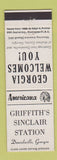 Matchbook Cover - Sinclair oil gas Danielsville GA Perkins Americana WHITE