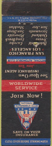 Matchbook Cover - National Automobile Club CA WORN