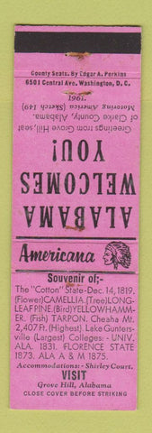 Matchbook Cover - Shirley Motel Grove Hill AL  Perkins Americana PINK WEAR