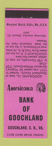 Matchbook Cover - Bank Goochland Court House VA Perkins Americana PINK