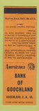 Matchbook Cover - Bank Goochland Court House VA Perkins Americana ORANGE