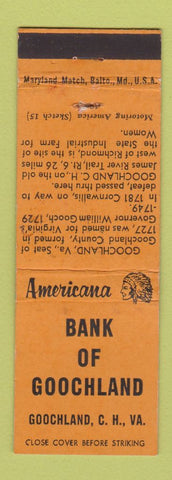 Matchbook Cover - Bank Goochland Court House VA Perkins Americana ORANGE