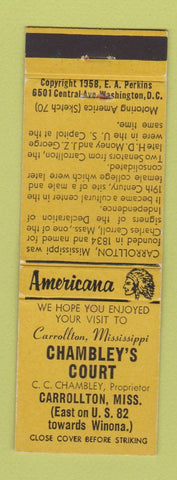 Matchbook Cover - Chambley's Court Carrollton MS Perkins Americana YELLOW WEAR