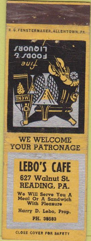 Matchbook Cover - Lebo's Cafe Reading PA
