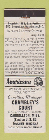 Matchbook Cover - Chambley's Court Carrollton MS Perkins Americana WHITE
