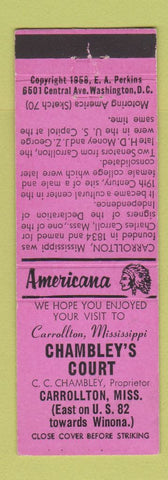 Matchbook Cover - Chambley's Court Carrollton MS Perkins Americana PINK