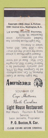 Matchbook Cover - Light House Restaurant Buxton NC Perkins Americana WHITE