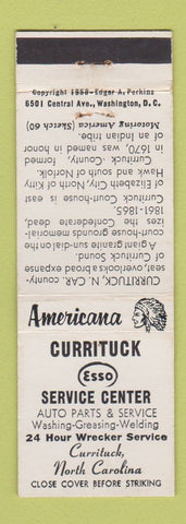 Matchbook Cover - Esso oil gas Currituck NC Perkins Americana WHITE
