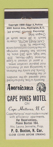 Matchbook Cover - Cape Pines Motel Cape Hatteras NC Perkins Americana WHITE