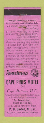 Matchbook Cover - Cape Pines Motel Cape Hatteras NC Perkins Americana PINK