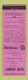 Matchbook Cover - Lambert Motel Clintwood VA Perkins Americana PINK WEAR