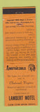 Matchbook Cover - Lambert Motel Clintwood VA Perkins Americana ORANGE