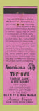 Matchbook Cover - Owl Motel Accomac VA Perkins Americana PINK