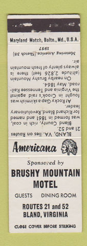 Matchbook Cover - Brushy Mountain Motel Bland VA Perkins Americana WHITE WORN