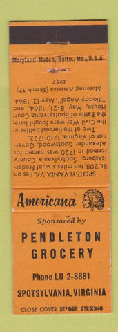 Matchbook Cover - Pendleton Grocery Sportsylvania VA Perkins Americana ORANGE