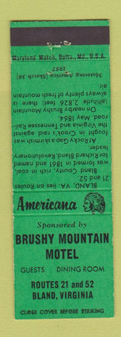 Matchbook Cover - Brushy Mountain Motel Bland VA Perkins Americana GREEN
